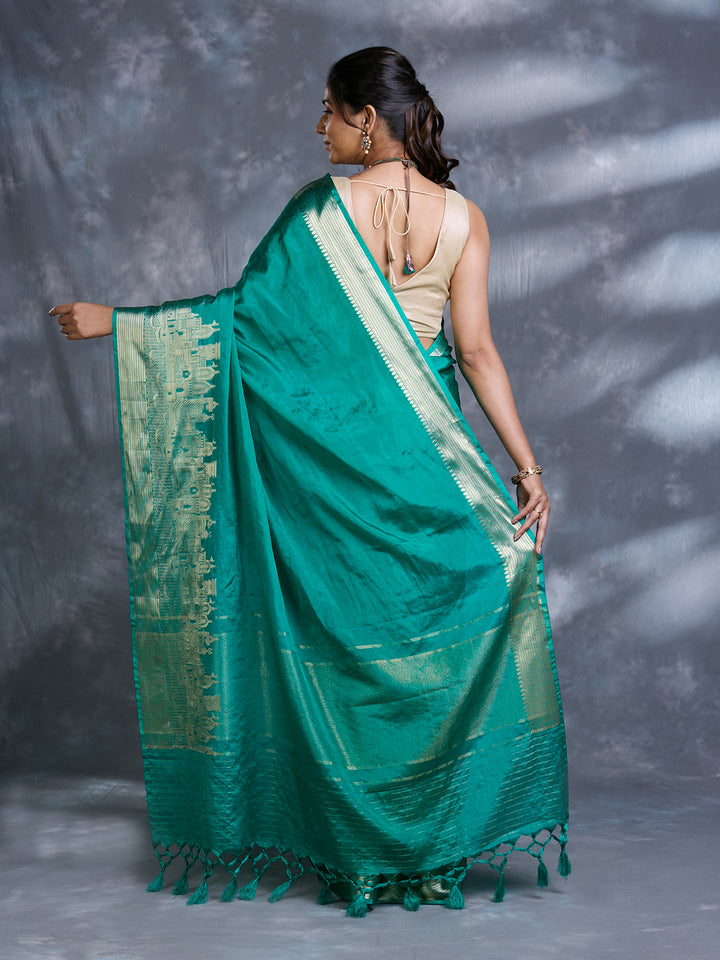 Green Dupion Silk Woven Saree