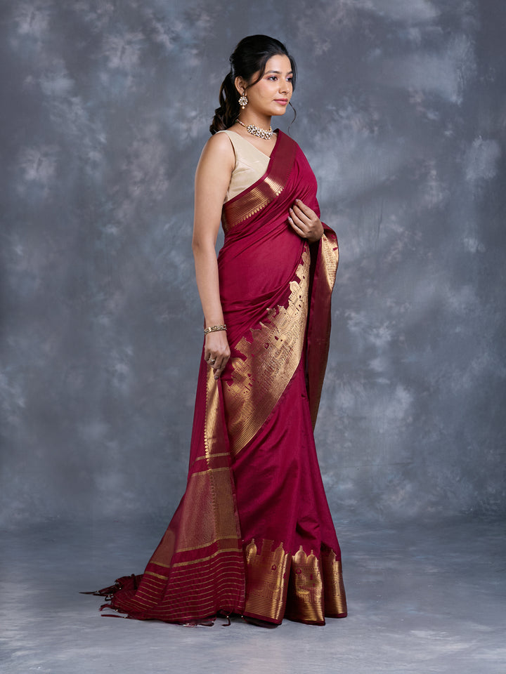 Maroon Dupion Silk Woven Saree