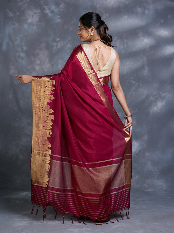 Maroon Dupion Silk Woven Saree