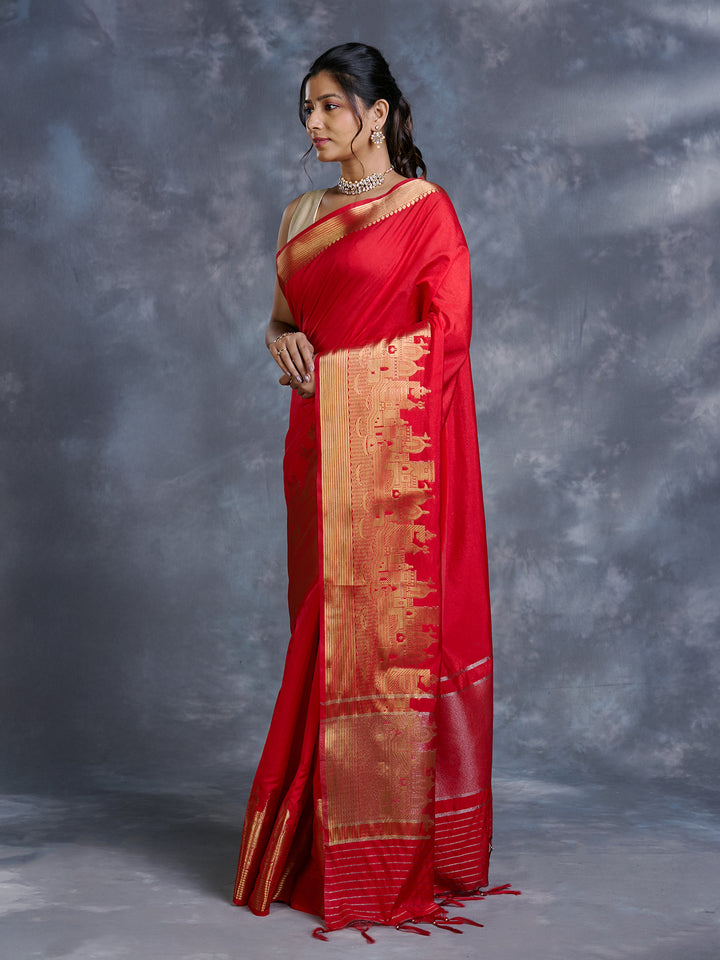 Red Dupion Silk Woven Saree