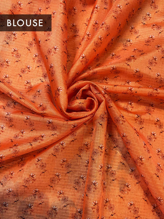 Orange Kota Silk Printed Saree