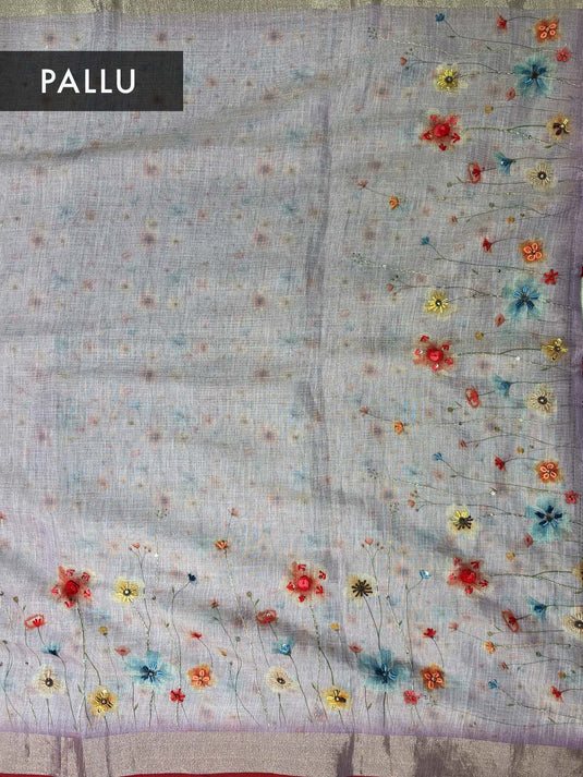 Lavender Linen Printed Saree