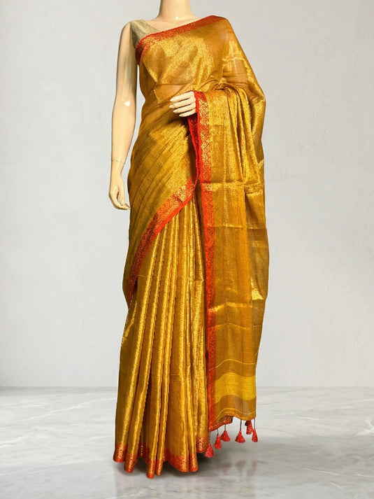 Yellow Tissue Silk Zari Woven Saree