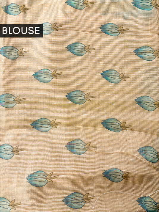 Beige Linen Printed saree