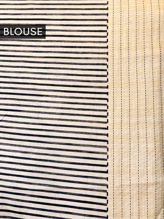 White Tussar Printed Saree