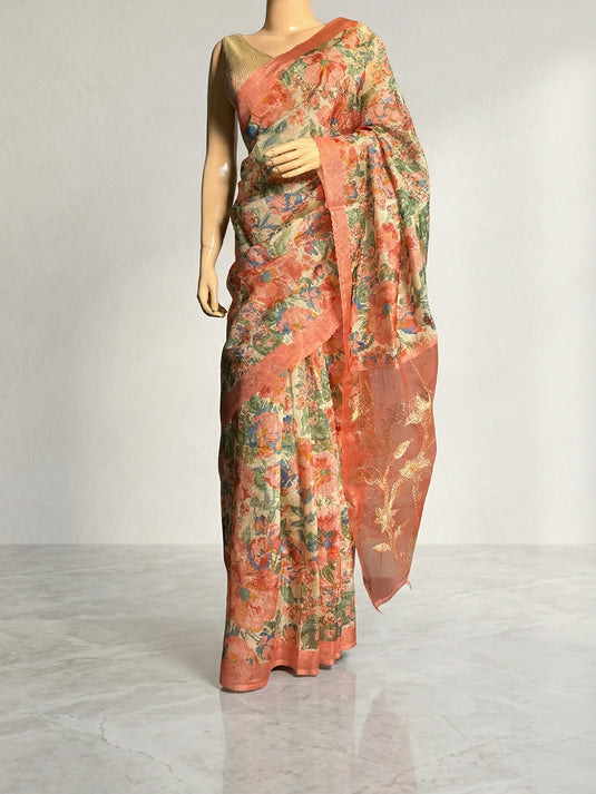 Orange Semi Silk Zari Woven Saree