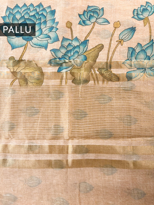 Beige Linen Printed saree