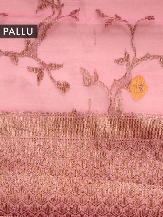 Pink Chiniya Cotton Resham Woven Saree