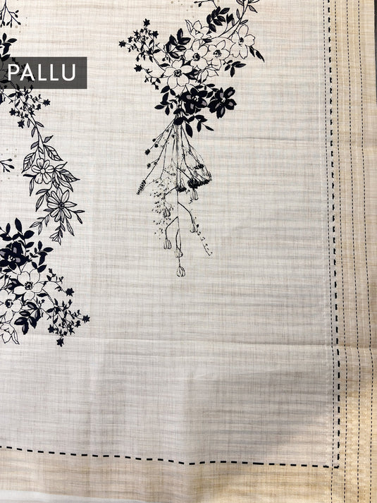 White Tussar Printed Saree