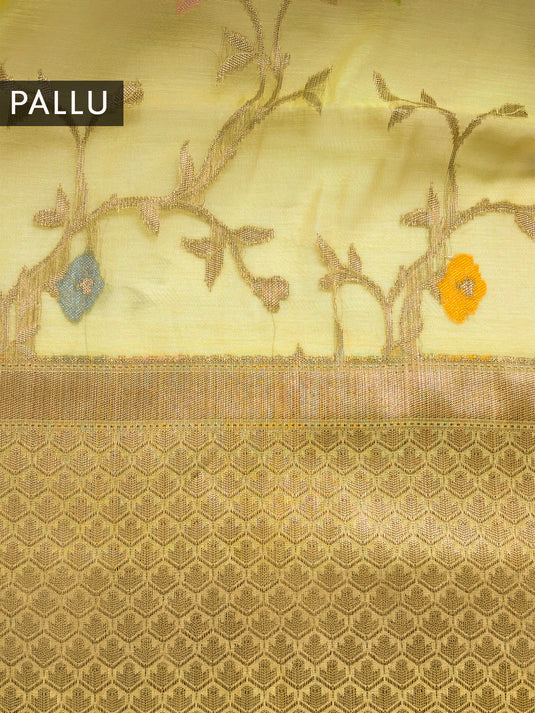 Yellow Chiniya Cotton Resham Woven Saree