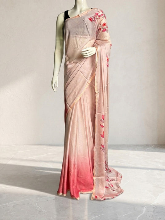 Pink Printed Cerpe Geogette Saree