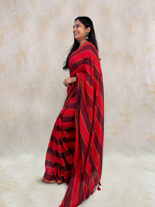 Red Cotton Zari Woven Saree