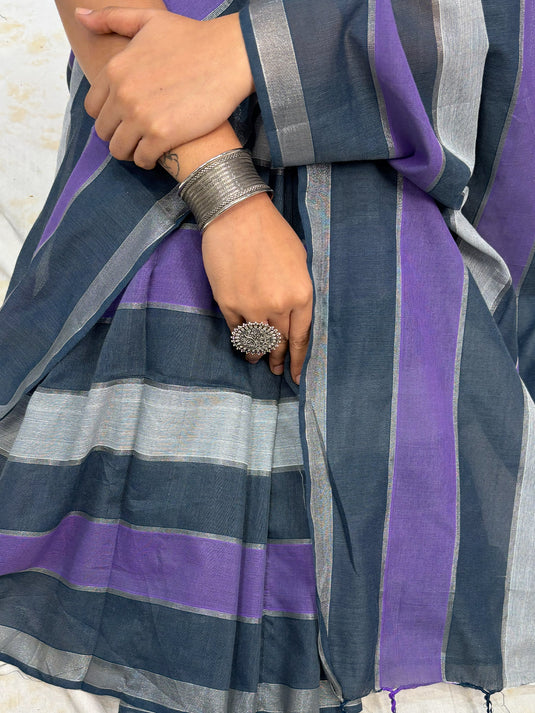 Purple Cotton Zari Woven Saree