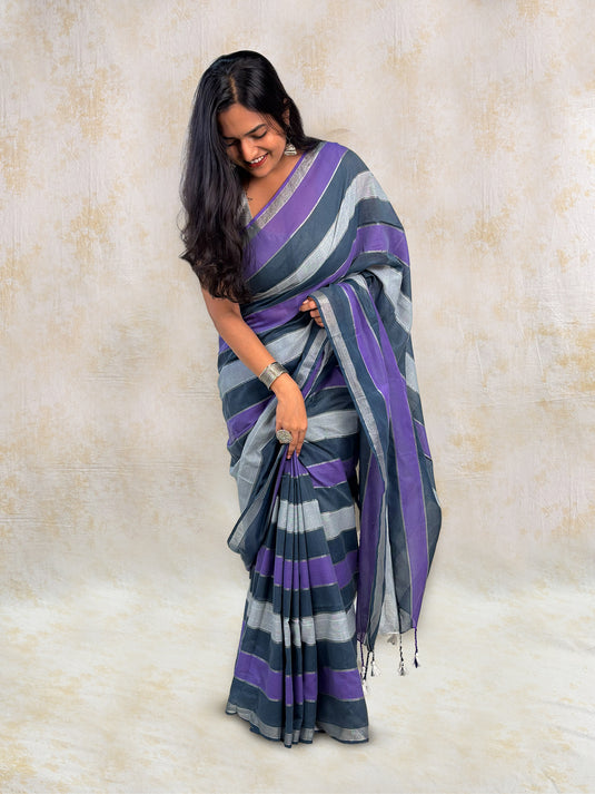 Purple Cotton Zari Woven Saree