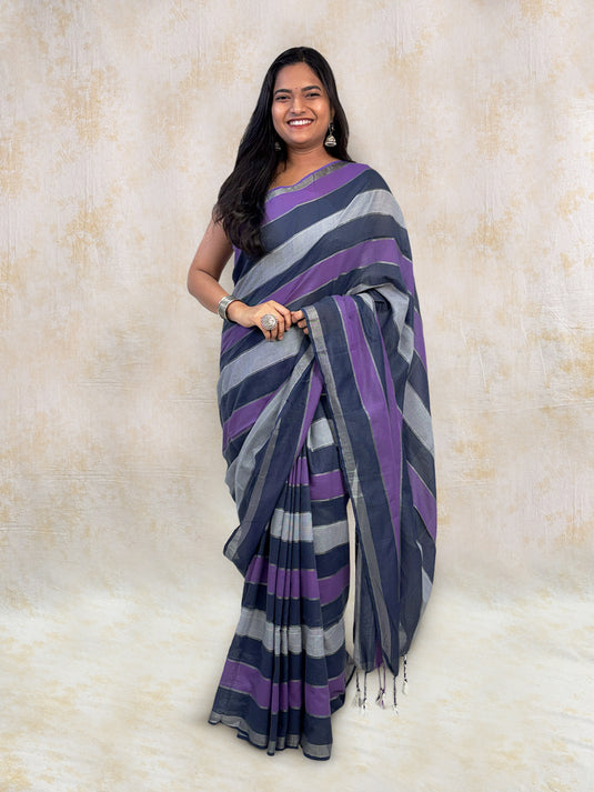 Purple Cotton Zari Woven Saree