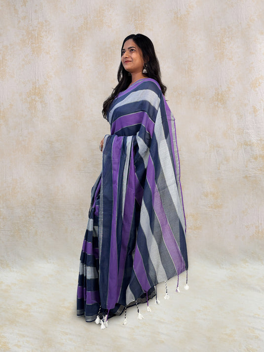 Purple Cotton Zari Woven Saree