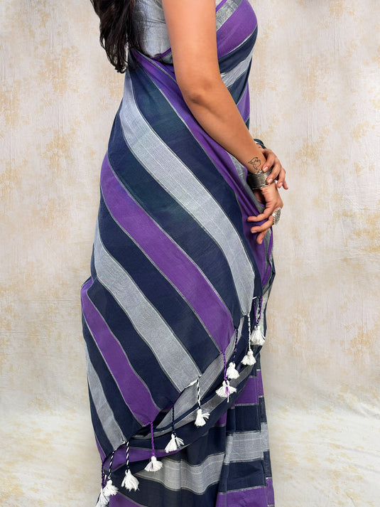 Purple Cotton Zari Woven Saree