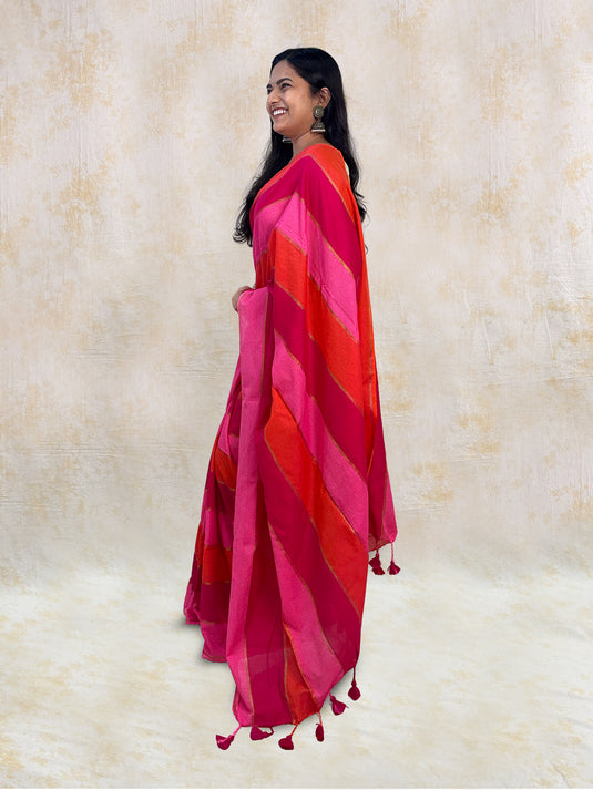 Pink Cotton Zari Woven Saree
