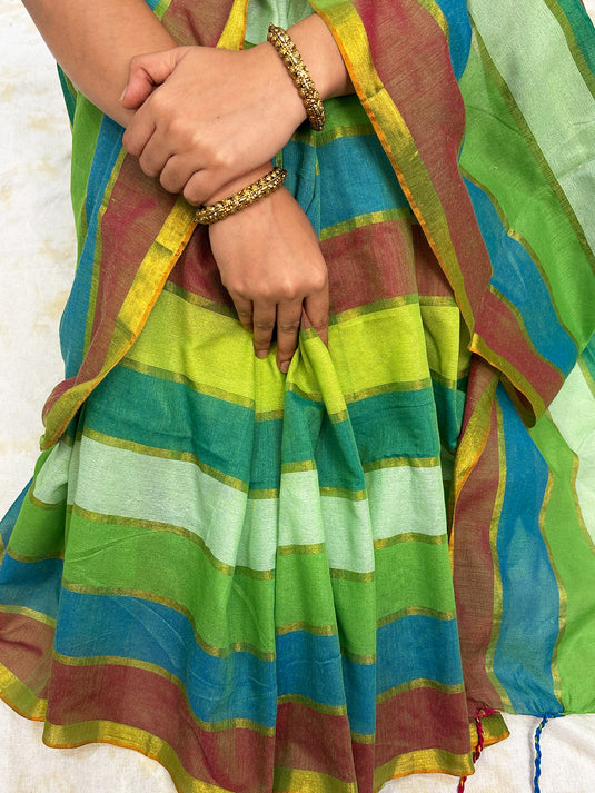 Green Cotton Zari Woven Saree