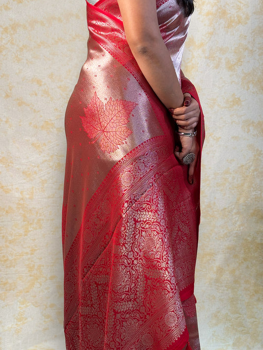 Red Crepe Silk Brocade Saree