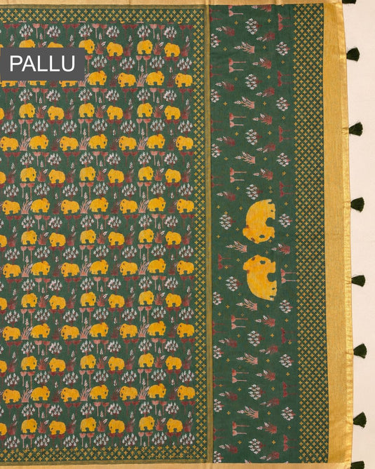 Green Cotton Printed Saree